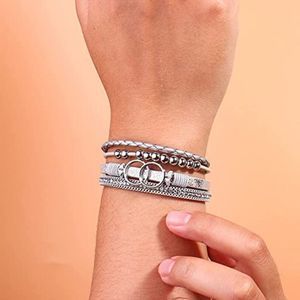 Boho Wrap Bracelets Leather Cuff Bangle Gold Beaded Bracelets for Women